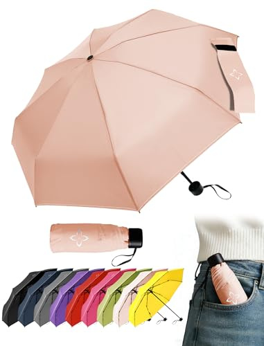 LILAC Mini Regenschirm Windfest & Kompakt, 106cm Taschenschirm Manuell für Damen Herren & Kinder, Kleiner Reiseschirm mit Reflektor-Naht & Karabiner, Leicht & Stabil