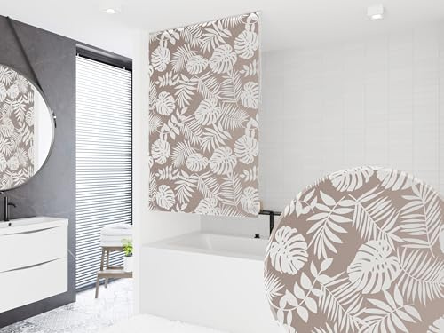 probath Basic Duschrollo Havanna Braun Beige Weiss Blätter 13 Breiten zur Wahl Duschvorhang (70x240 cm)