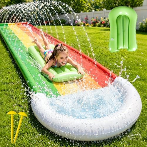Water Slide Mat,15.7ft/480cm Slip and Slide with Surfboard,Lawn Water Slide