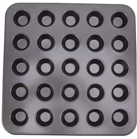 Tomedny Mini teglia per muffin, teglia piccola per cupcake per cottura Stampo per muffin in acciaio al carbonio Utensile da Rilascio senza sforzo per l'uso quotidiano (25 griglie)
