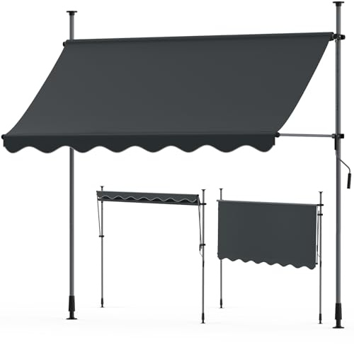 Huracan Toldo de sujeción para balcón, sin agujeros, con manivela, altura regulable y resistente a los rayos UV, impermeable, toldo para balcón, terraza y jardín, 200 x 120 cm, gris