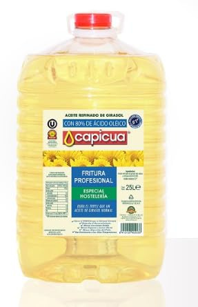 Capicua Olio di Girasole Alto Oleico 80%, 25 Litri, Ideale per Fritture Professionali
