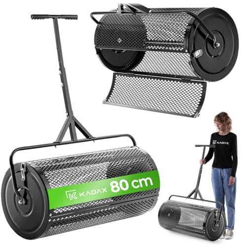 KADAX Kompoststreuer 100L mit feinmaschige Trommel, Streuwagen, Düngerstreuer aus Stahl, Gartenstreuer, Streuer mit höhenverstellbarem T-Griff, Handstreuer