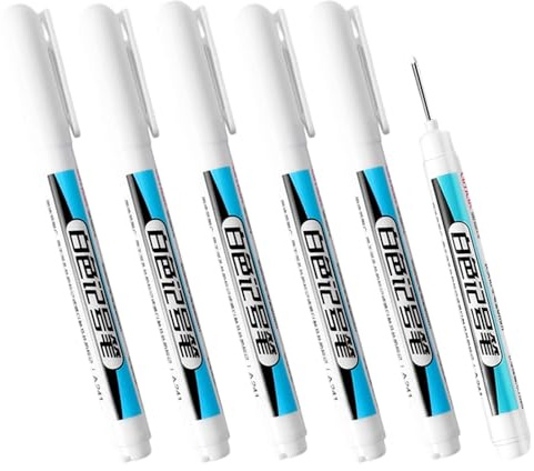 Wvbzf 6 Pcs White Permanent Marker Pen, Opaque Durable White, Waterproof Whites Permanent Marker, Whites Pen for Paper Rock Ceramics Wood Glass Pottery and Fabric (0.7mm)