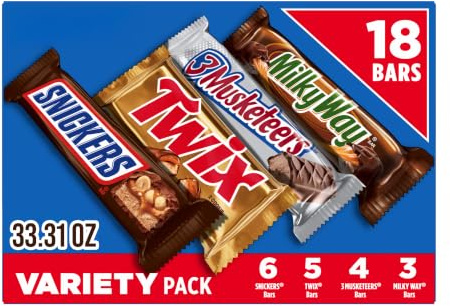 SNICKERS, TWIX, 3 MUSKETEERS, MILKY WAY Full Size Back to School Chocolate Bar Variety Pack, 18 ct Bulk Candy Box