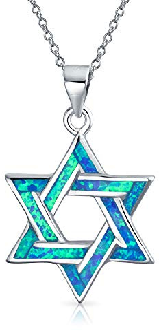 Bling Jewelry Pendentif En Argent Sterling .925 Avec Étoile De David En Opale Bleue Créée Ouverte Magen Judaic Hanoukka Pour Bat Mitsva Pour Femmes Adolescentes