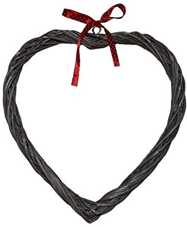 grigio slavato SALICE ampio cuore ghirlanda con rosso a pallini NASTRO VIMINI REGALO