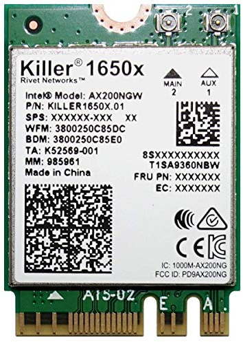 Killer Wi-FI 6 AX1650 Module Double Bande 2 x 2 Wi-FI 6/11AX, Bluetooth 5.1, M.2/NGFF (Gig+)