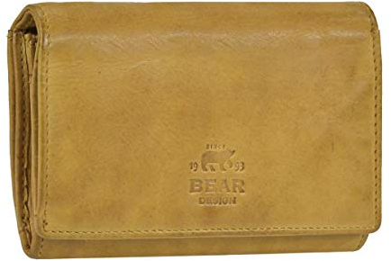 Bear Design Portemonnaie Damen Geldbörse Leder 9 Kartenfächer Geldbeutel Ocker gelb
