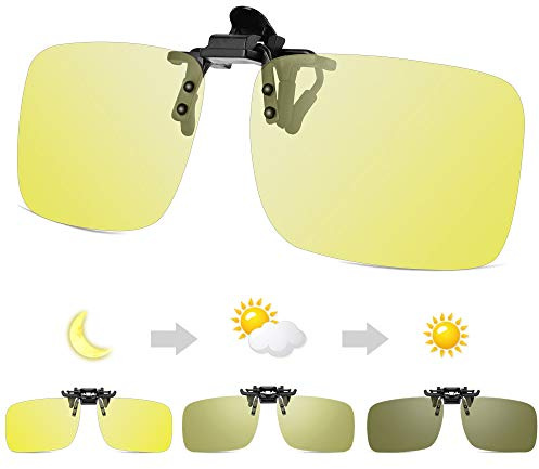 TEMSO Clip on Night Driving Glasses Flip-up Polarised Photochromic Day+Night Vision for Prescription Glasses,Risk Reducing|Anti-Glare