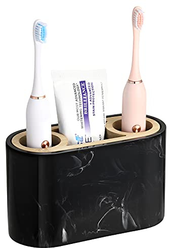 Shinowa Portacepillos de Dientes Organizador para Cepillo y Pasta con 3 Compartimentos, Resistente Soporte de Cepillo de Resina, Caja de Almacenamiento para Lavabo, Inodoro, Tocador, Ink Negro