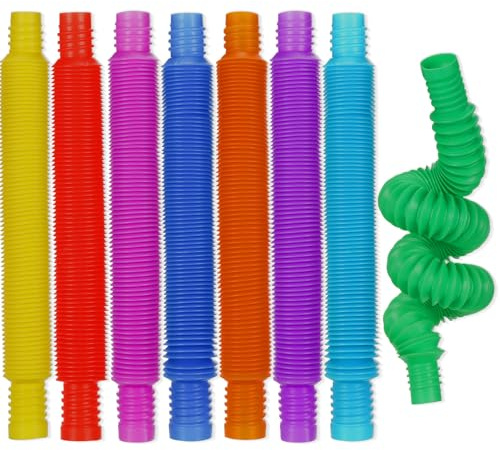 Skylety 8 Stücke Mini Pop Röhren Sensorik Spielzeug, Bunt Stretchrohr, Pop Röhren Zappel Spielzeug für Stressabbau Party Bevorzugungen