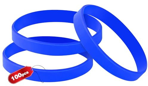 100PCS Blank Silicone Wristbands Elastic Universal Bracelets Rubber Wholesale Bracelet bands bulk for Adults Men Women Blue