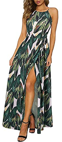 KILIG Vestido Largo de Verano con Cuello Halter, Elegante para Fiesta, Informal con Abertura para Invitados de Boda