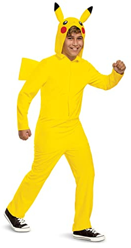 Pokémon | Pikachu barndräkt med huva | storlek 14-16 år | förklädnad med huva | officiell Pokémon-licens | mjuk och bekväm | för födelsedagar eller fester | presentidé för fans