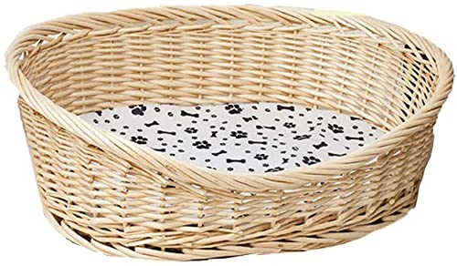 GXBCS Haustierbett Hundekissen Hundekörbchen Handgestricktes Katzennest Rattan Webkorb Hundebett Pet House 1029(Color:Beige;Size:1)