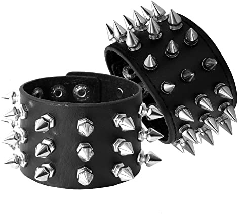 Eigso Retro Coole Punk Wristlets Steampunk Studs Spikes Vintage PU Leder Wristlets Einstellbar für Männer und Frauen.