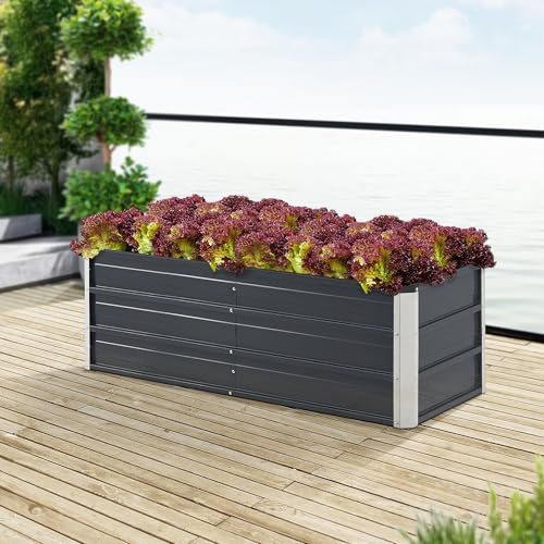 [en.casa] Jardinière à Barre de Séparation Bac de Plantes Rectangulaire Résistant aux Intempéries Acier Galvanisé 125 x 47 x 40 cm Anthracite
