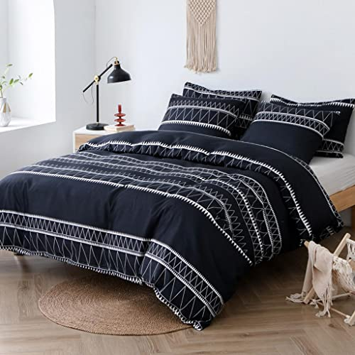 Lekesky Bettwäsche 200x200 - Bettwäsche 200x200 mit Reißverschluss, 1 Bettbezug 200x200 cm + 2 Kopfkissenbezug 80x80 cm, Schwarz