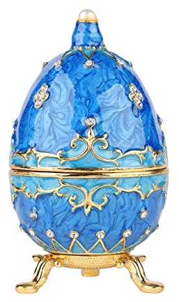 QIFU Hand Painted Blue Easter Egg Style Enamel Trinket Box, Small Jewelry Storage Box(QF5820)