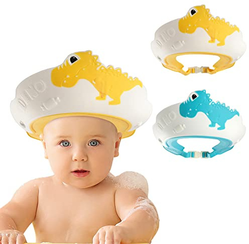 FUNUPUP 2 Pack Baby Shower Cap, Kids Shampoo Shower Bath Cap Adjustable Hair Washing Shampoo Shield Baby Visor for Eyes and Ears Protector (Dinosaur)