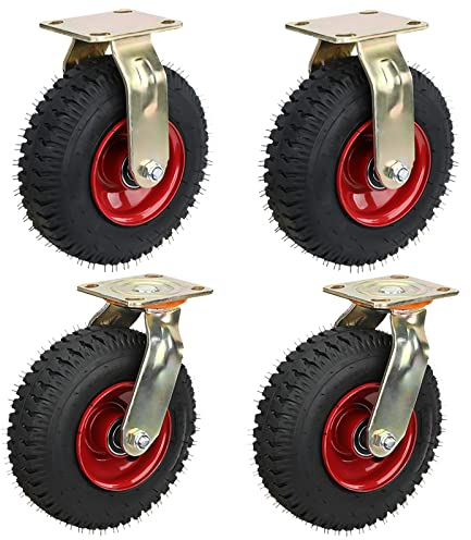 WORDFUN 4 Schwerlastrollen 200mm/250mm Gummi Ersatzrollen (Vakuum) Schlauchlos Luftbereift, Doppelkugellager/360 Grad Drehbar, Für Transportwagen Plattformwagen, 300 Kg Tragkraft (Size : Ø 200mm/8in)