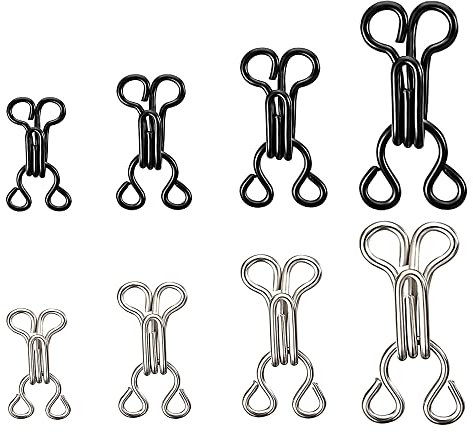 24 Pairs Bra Sewing Hooks and Eyes Closure Sets 4 Sizes Metal Fastenings replacement Clasps Fasteners for straps clothes skirts coats trousers clothing repair(1 Size 10mm Black)