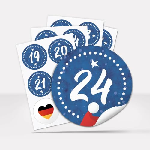 Adventskalender-Zahlen Aufkleber 1 bis 24 / Blau gestrichelt/Etiketten/Sticker/Weihnachtskalender/Advent/Rund/DIY/zum Aufkleben