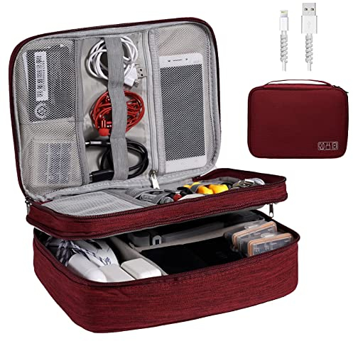 OrgaWise Kabeltasche Kabelorganizer Kabel Etui Elektronik Zubehör Organizer Tasche Universaltasche für Bag(Rot-3layer, Kabeltasche)