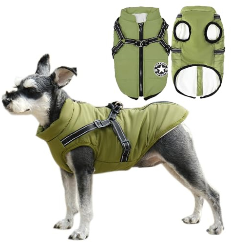 Voarge Hundjacka, vinterväst, jacka, hundrock med sele för små hundar, vattentät, maskintvättbar, design med reflekterande ränder, med hållbar D-ring (storlek M, grön)
