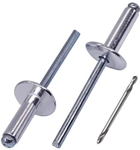 SKIR'CO (150 Stk) Große Blindnieten aus Aluminium mit großem Flansch 5,0 x 16 mm, Stahldorn, Bohrer inklusive