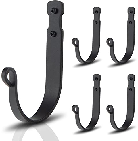 Black Wrought Iron Storage Pegboard Organizer Decorative Hanger for Home Garage Bathroom Kitchen Door Office Hanging Coat, Keys, Towel, Tools, Bags, Hat, 5 Packs | 5 pack decorative wall hooks for hanging things heavy duty, vintage wrought iron wall hooks for hanging coat, hat, towel