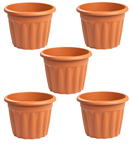 JMS we create smile (Set of 5-40cm Large Terracotta Plastic Round Planters Indoor/Outdoor Plant Pot Lightweight & Weather Resistant Garden Planters Plant Herb Flower Pot Nursery Pot For Home -