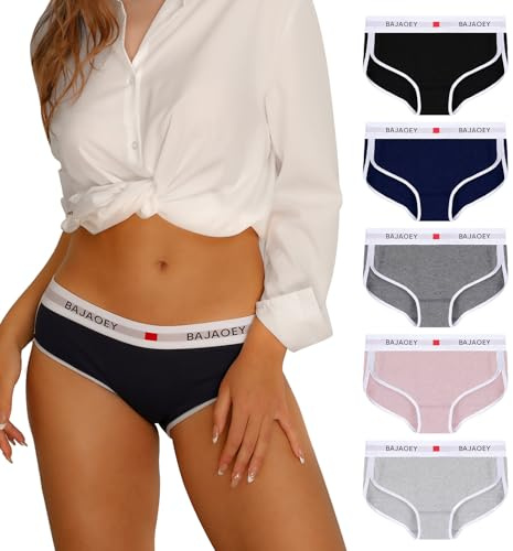 PHOLEEY Slip Unterhosen Damen Unterwäsche Feuchtigkeitsableitende Baumwolle Atmungsaktives Bikini Höschen für Frauen Weiche Bequeme Slips 5er-Pack, S, M, L
