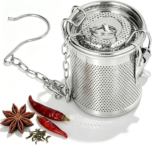 Natudeco Edelstahl-Gewürzsieb, gewürzei, Gewürzfilter, Teefilter, Teesieb für losen Tee, Gewürzbeutel, mit Längere Hängende Kette Für Hausköche Und Professionelle Köche(0,3 l)