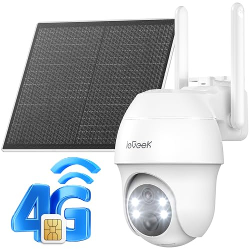 ieGeek 4G LTE Telecamera con SIM con Batteria, 2K 3MP Telecamera 4G con Pannello Solare, Telecamera Esterno Senza Fili, Rilevamento PIR