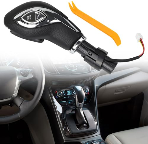 KAKSEY Automatic Gear Shift Knob Handle w/Button Compatible with Ford Escape Fusion 2013-2016 Transit 2015-2020 Transit Connect 2018-2020, Car Gear Shifter Lever Selector Replace DG9Z-7213-EA(Light)
