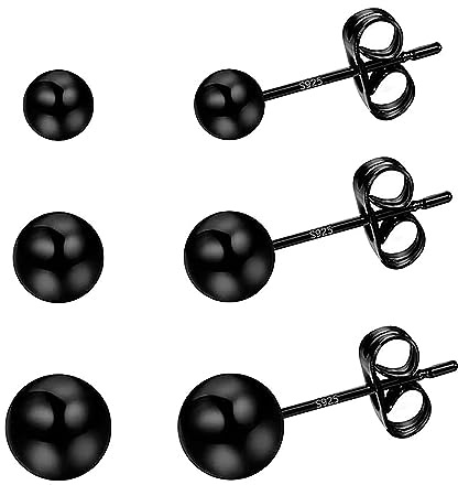 Hmzidz 3 Paare Sterling Silber 925 Ohrstecker Set für Damen Herren,Piercing Ohrringe mit Silber/Gold/Schwarz Kugel,Kleine Kugeln Ohrschmuck für Mädchen