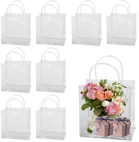 10Pcs klare Geschenk-Taschen mit Griffen, 15CM x 7CM x 16CM wiederverwendbare transparente Verpackung Tasche geeignet für Hochzeit, Geburtstag, Party Geschenk-Taschen