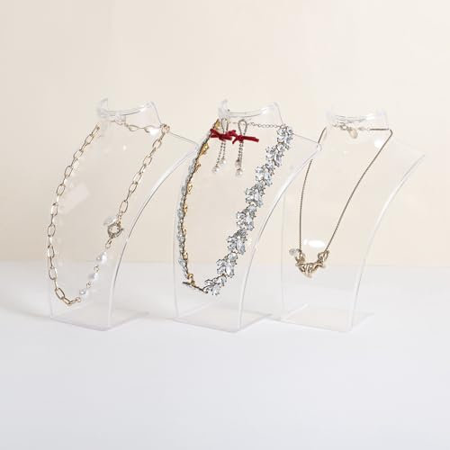 GemeShou Acrylic Jewelry Necklace Bust and Earring Display Stand, Transparent Necklace holder for selling, Clear 3D Jewelry Mannequin Holder 【Acrylic bust- set of 3】