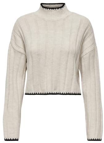 ONLY Maglione Donna a Coste Maniche Lunghe Corto Spalle Basse vestibilità Regolare