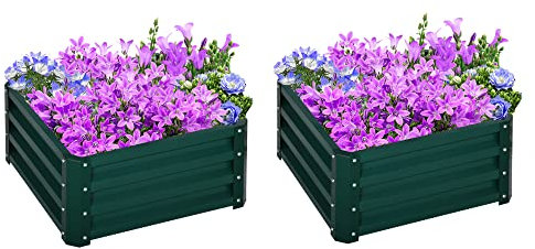 Outsunny Set of 2 Raised Garden Bed, Outdoor Planter Box with Galvanised Steel Frame for Growing Vegetables, Flowers and Herbs, 60 x 60 x 30.5 cm, Green