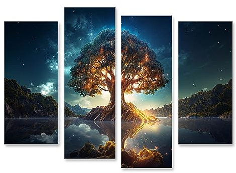 islandburner Quadro su tela Yggdrasil Albero Luminoso Vita Olorful Albero Sacro Mondo Nordico M Immagini Poster