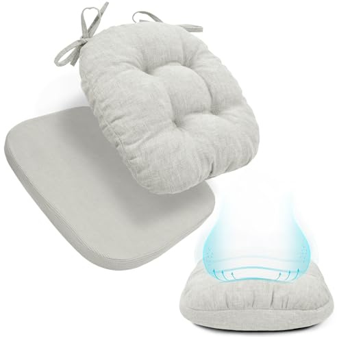 BUYUE 2-in-1 Chair Cushion for Dining Chair – Detachable Double-Layer, Use as 2 Seat Pads or 1 Extra-Thick Pad, Latex Foam, Non-Slip, Light Grey