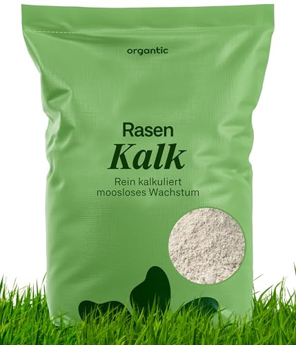 Rasenkalk 10kg, Natürlicher Premium Bodenverbesserer, fördert gesunden, moosfreien Rasen, reguliert effektiv den pH-Wert, verbessert Nährstoffaufnahme, für kräftigen Rasen, organtic (10kg für 400m²)