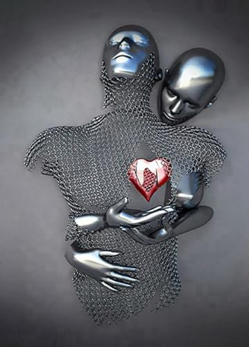 Metall Figur Statue Kunst Leinwand Gemälde Romantisch Umarmendes Paar Skulptur Poster 3D Liebhaber Skulptur Poster - Ohne Rahmen (1pcs-60x90cm,Figur-03)