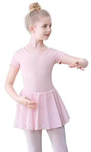FONLAM Dansklänning Balettklänning Bomull Flickor Kortärmad Balett Trikåer Dansdräkt Balettkläder Barn (5-6 år, Rosa)