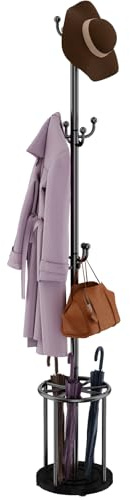WeGXY Coat Rack Freestanding, Coat Rack Stand with Umbrella Holder, Coat Tree, Coat Hanger Stand with 12 Hooks for Clothes Bag Hats, Used in Bedroom, Office, Living Room and Entryway-Black