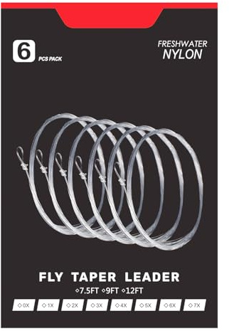 Raprance Confezione da 6 terminali conici pre-annodati per pesca a mosca, 2,1 m, in nylon trasparente, 5X