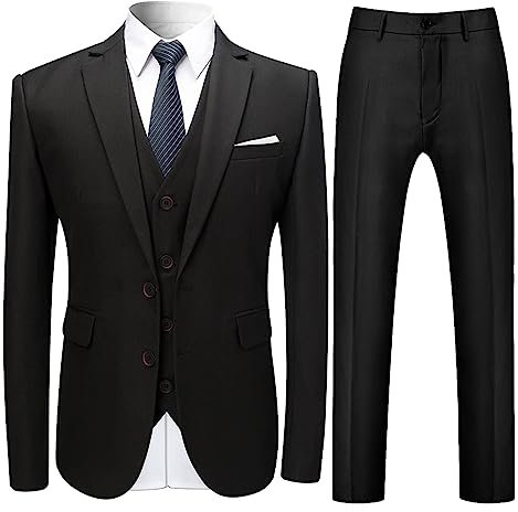 BIISDOST Traje de hombre de 2 piezas, corte regular, negro, traje de fiesta, disfraz de Navidad, corte normal, trajes festivos, trajes de boda, traje de lino, corte regular, pantalones blazer,